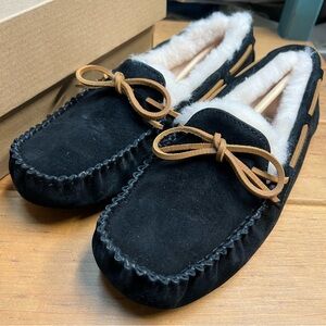 UGG Dakota Black Moccasins with Tan Laces